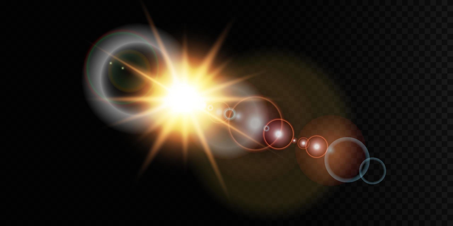 Golden star, on a black background, the effect of glow and rays of light, glowing lights, sun. vector. vector