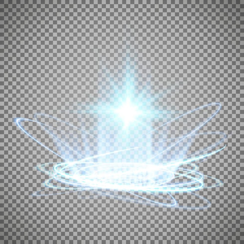 Magic portals on the night scene. Blue round holograms with rays of light and sparkles. Glowing futuristic teleport tunnel with copy space vector