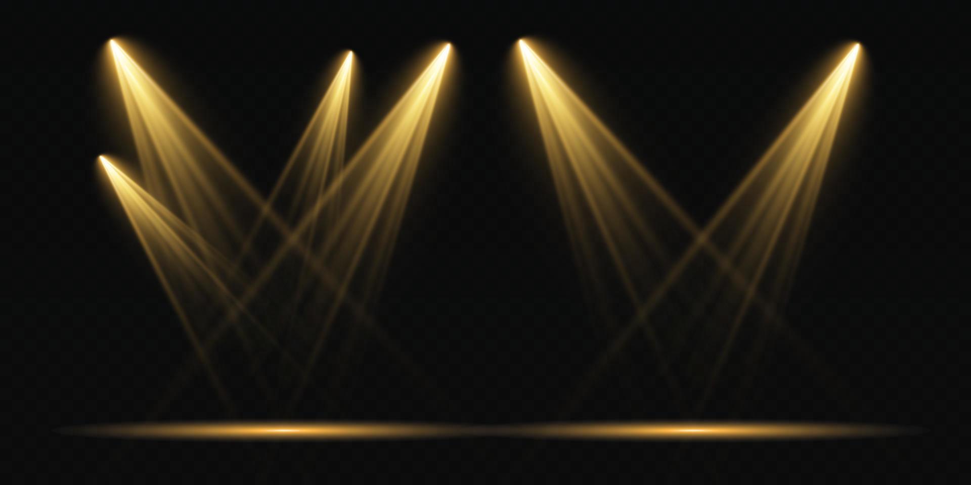 Vector golden Spotlights. Scene. Light Effects. Glow light effect.
