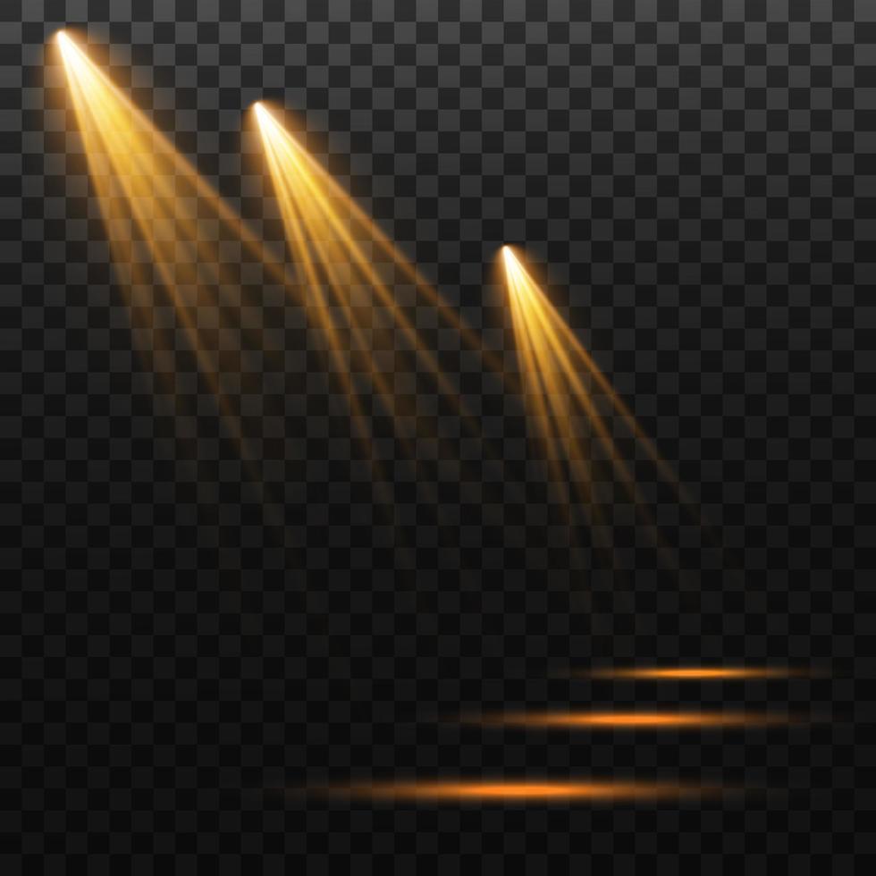 Vector golden Spotlights. Scene. Light Effects. Glow light effect.
