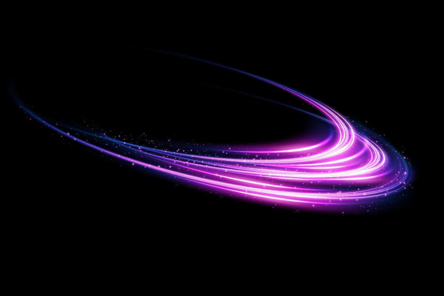 Abstract light lines of movement and speed with purple color glitters. Light everyday glowing effect. semicircular wave, light trail curve swirl vector