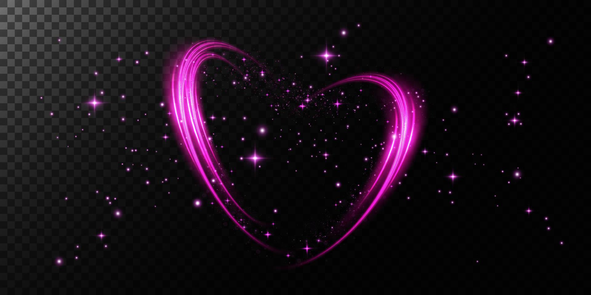 Abstract pink light lines of movement and speed in the shape of heart. Glow light effect. vector