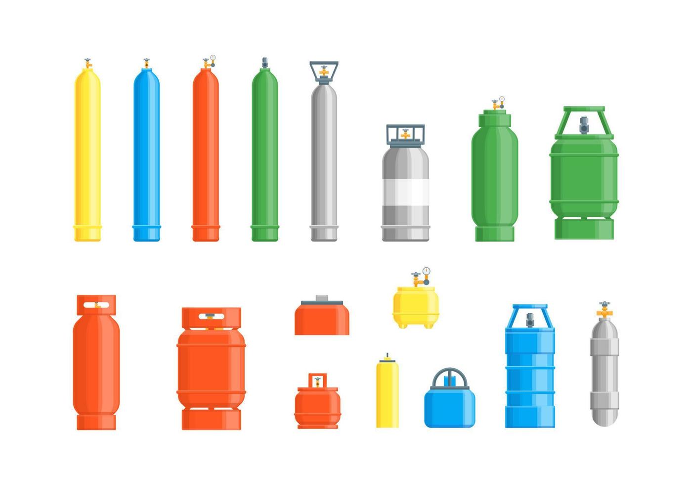 Cartoon Color Different Gas Cylinder Tanks Set. Vector