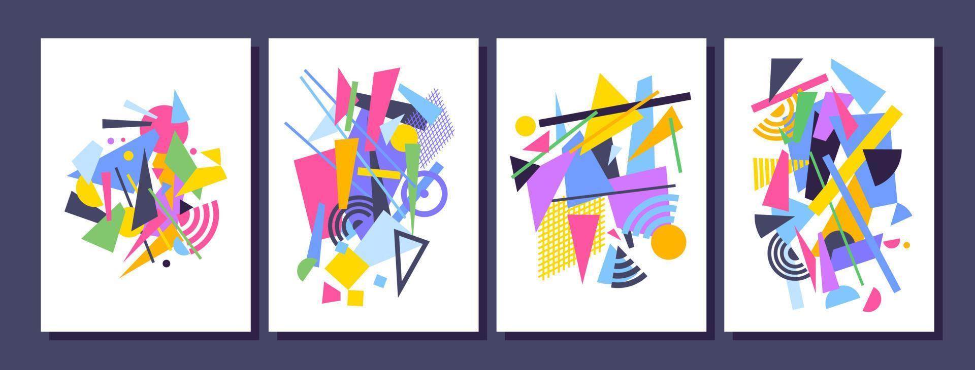 Cartoon Color Avant Garde Style Placard Poster Card Set. Vector