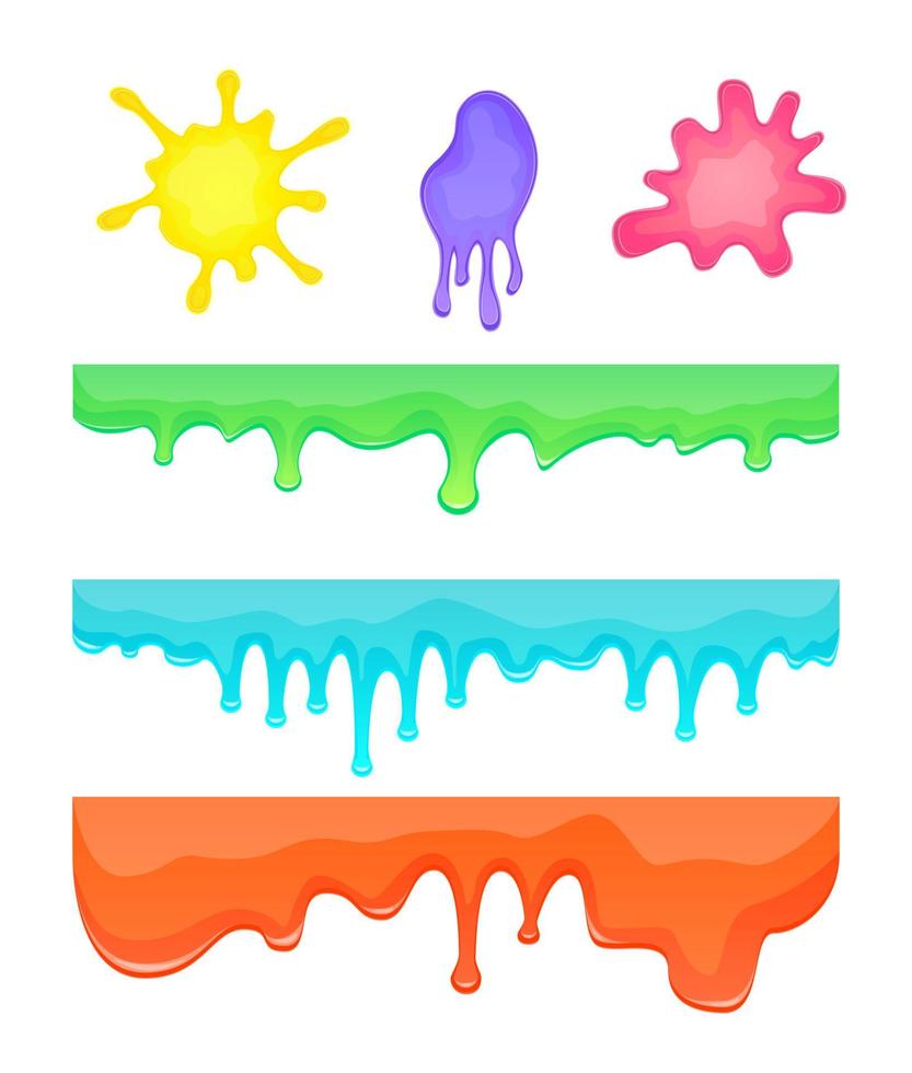 Cartoon Color Different Slime Line Streaks and Drop Set. Vector