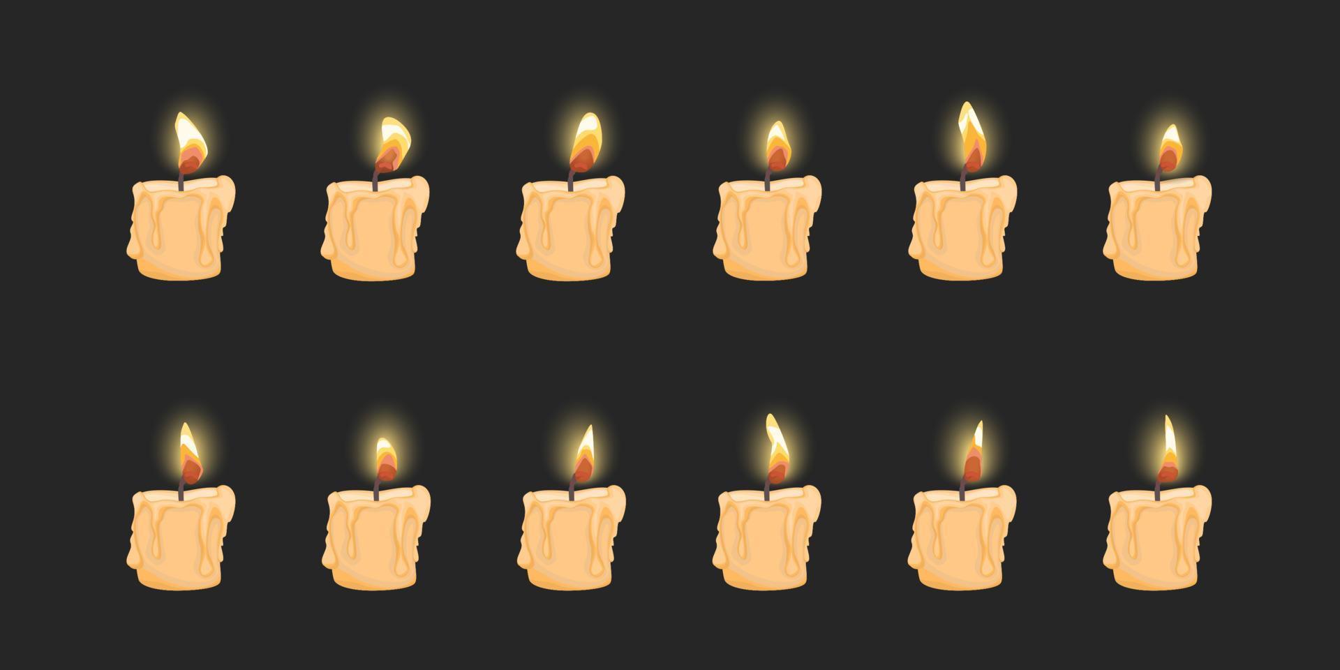 Cartoon Color Different Candle Animation Set. Vector