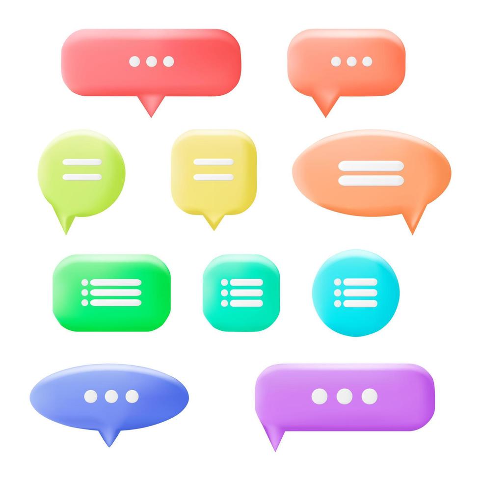 3d Different Color Speech Bubble Set Plasticine Cartoon Style. Vector