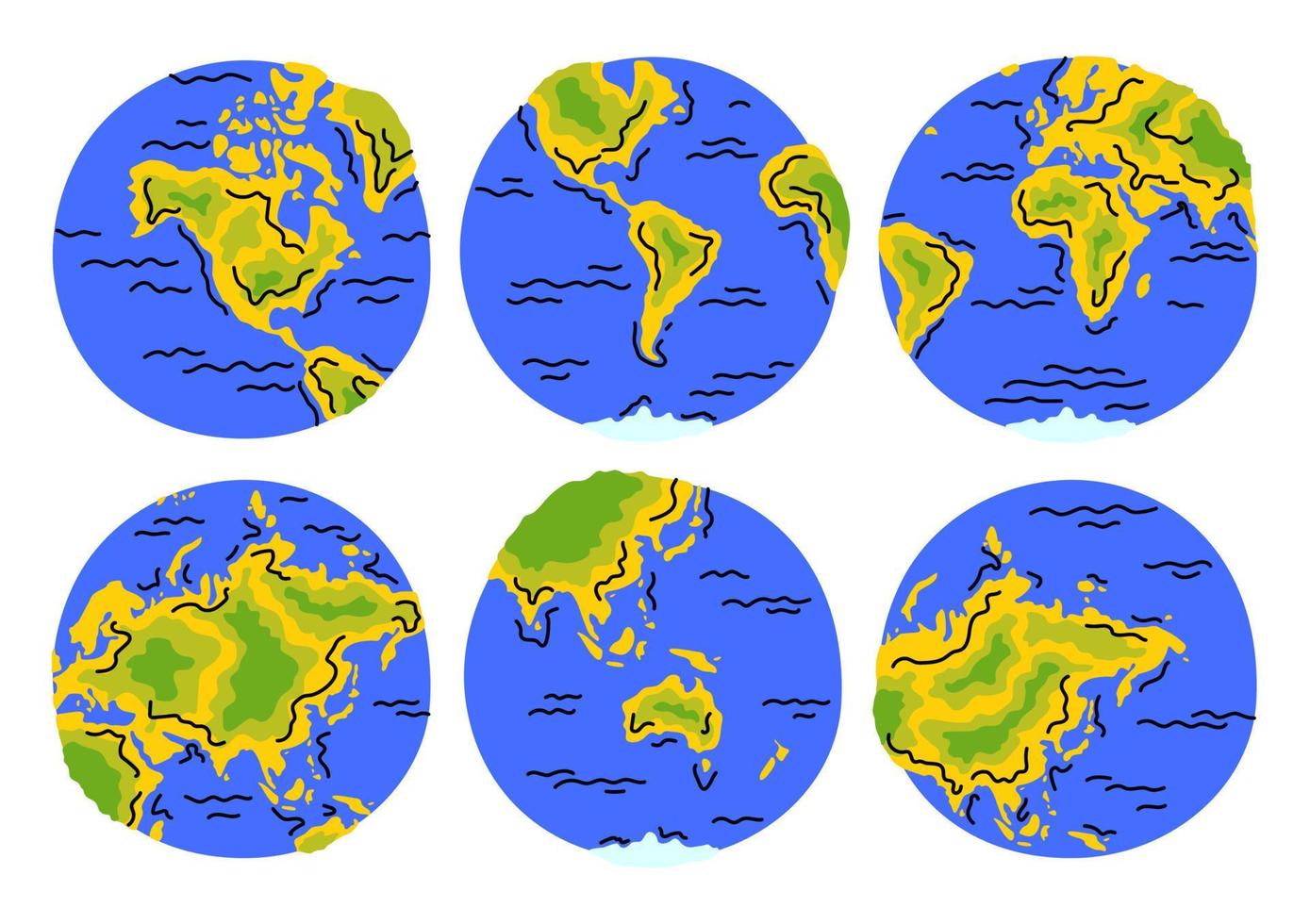 Cartoon Color Planet Earth Set. Vector