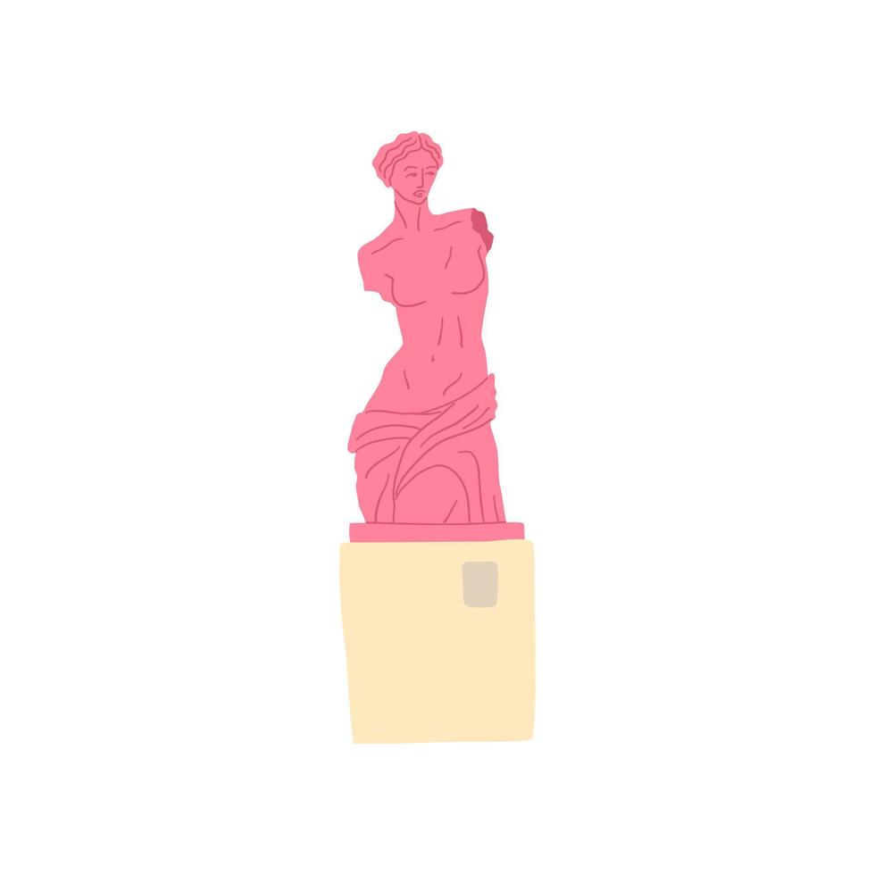 Cartoon Color Antique Statue on a Pedestal. Vector