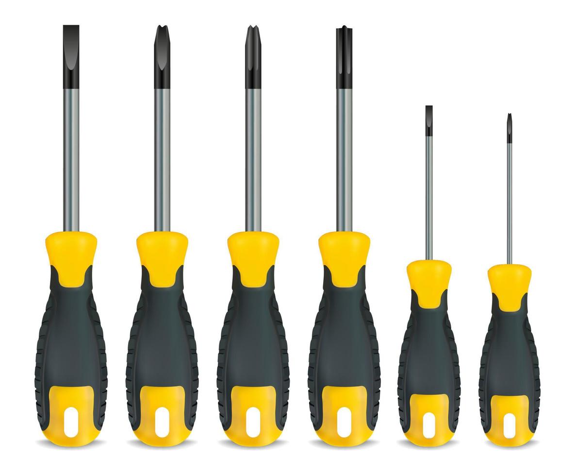 Realistic Detailed 3d Screwdriver with Rubber Handles Set. Vector