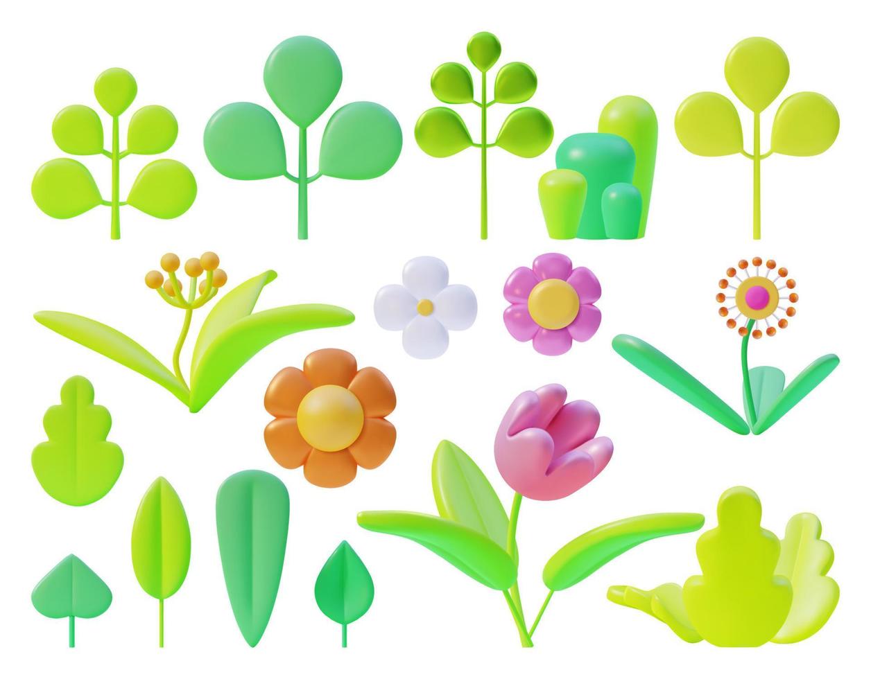3d diferente flores conjunto arcilla de moldear dibujos animados estilo. vector