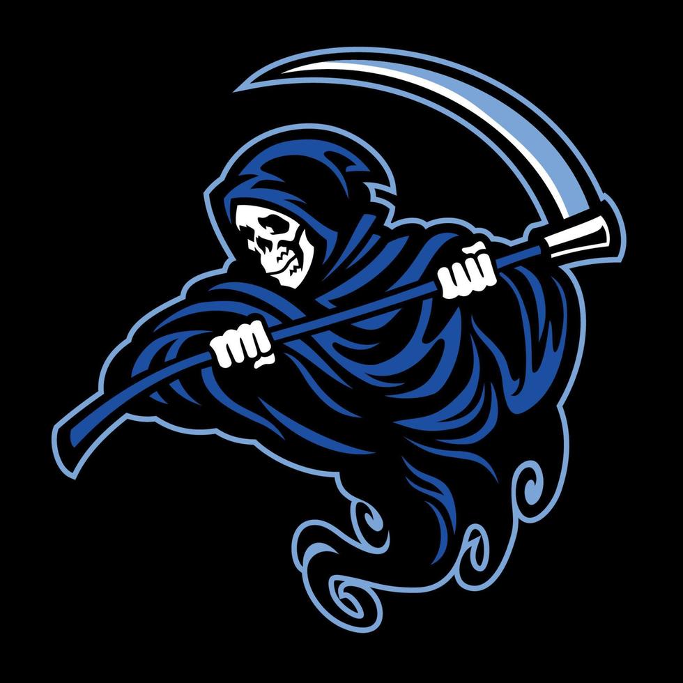 Skull mascot of grim reaper with the sickle vector