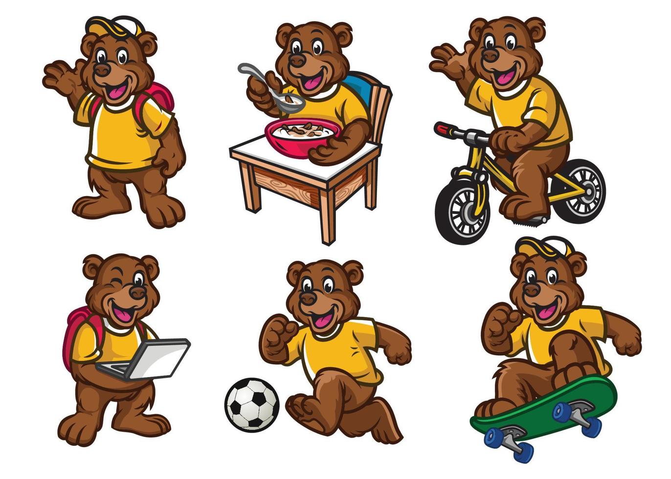 Cartoon character set of cute little bear vector