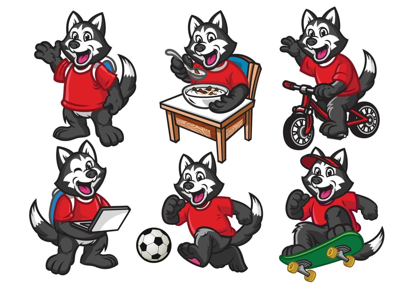 cartoon of character set of cute little siberian husky dog vector