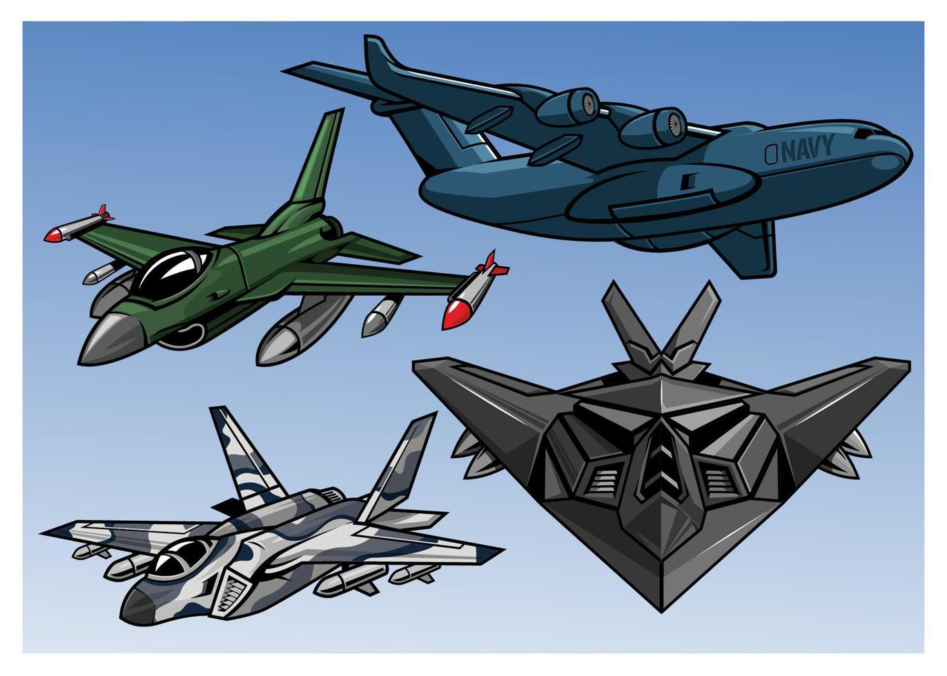 collection of full color modern military aircraft vector