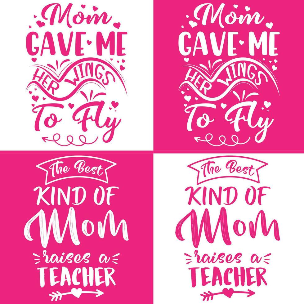 Happy Mother's Day Quotes Lettering Bundle T-shirt Design. Free Vector