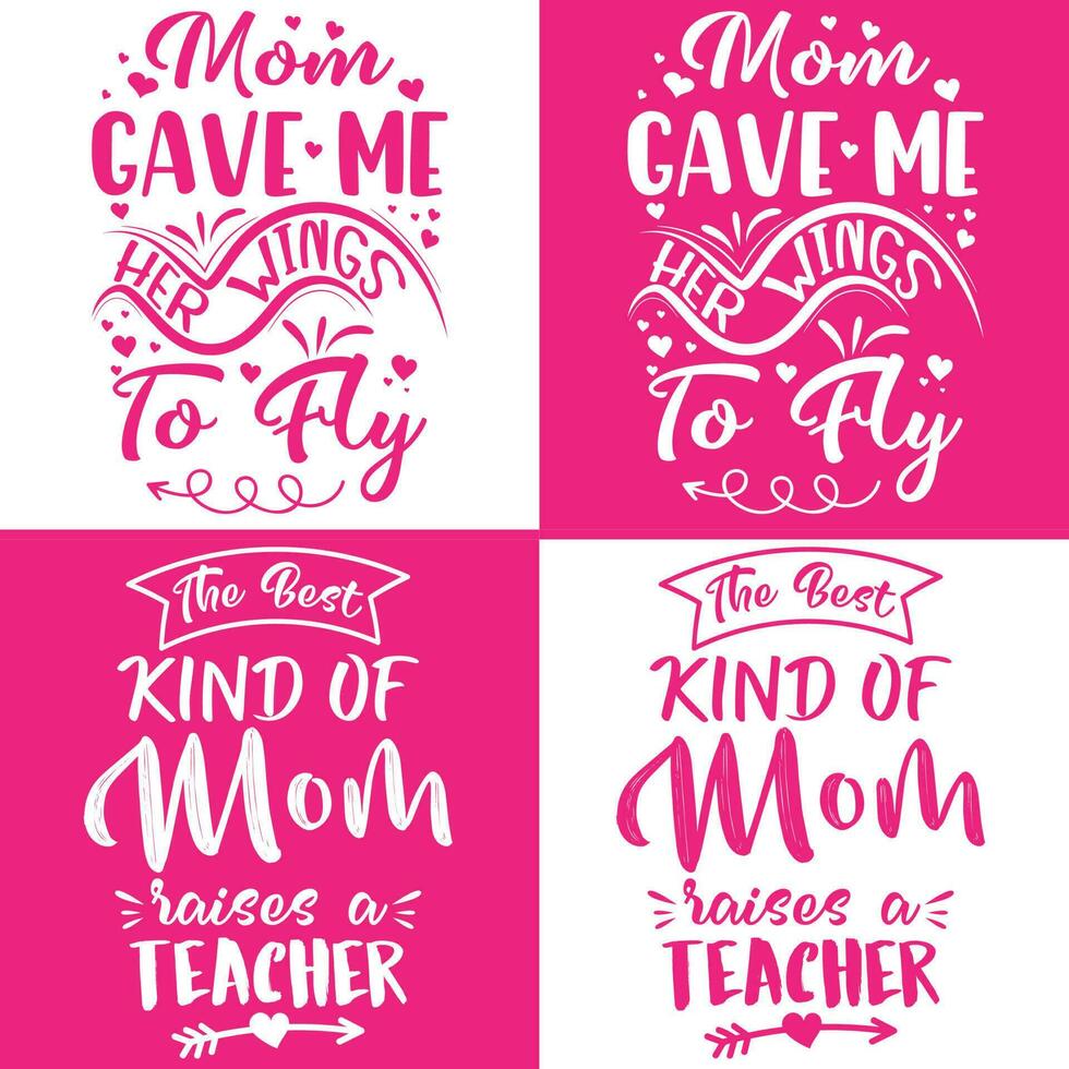 Happy Mother's Day Quotes Lettering Bundle T-shirt Design. Free Vector