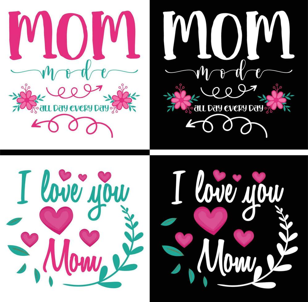 Happy Mother's Day Quotes Lettering Bundle T-shirt Design. Free Vector