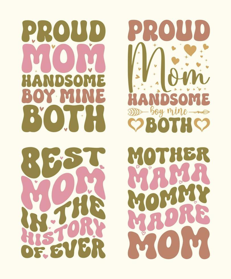 Happy Mother's Day Quotes Lettering Bundle T-shirt Design. Free Vector