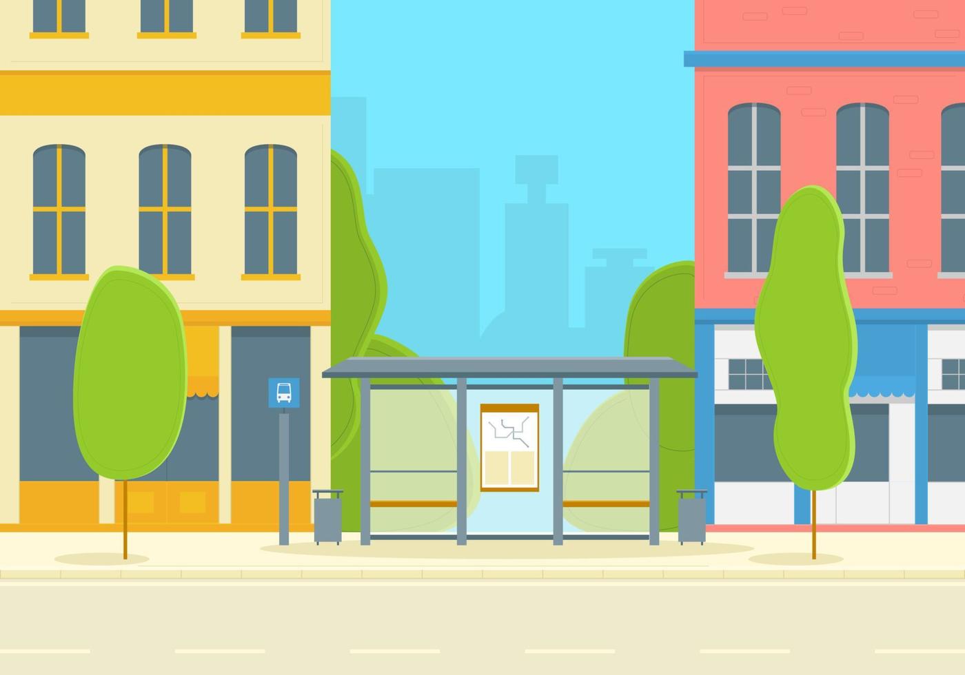 Cartoon Color City Bus Stop. Vector