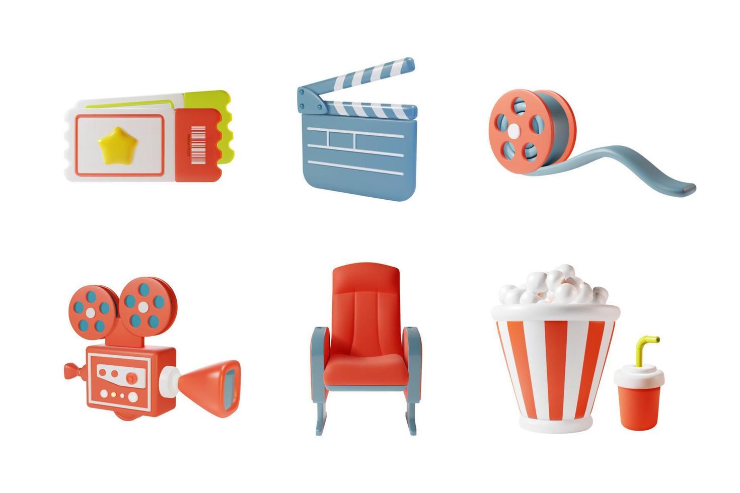 3d Cinema Movie Elements Set. Vector