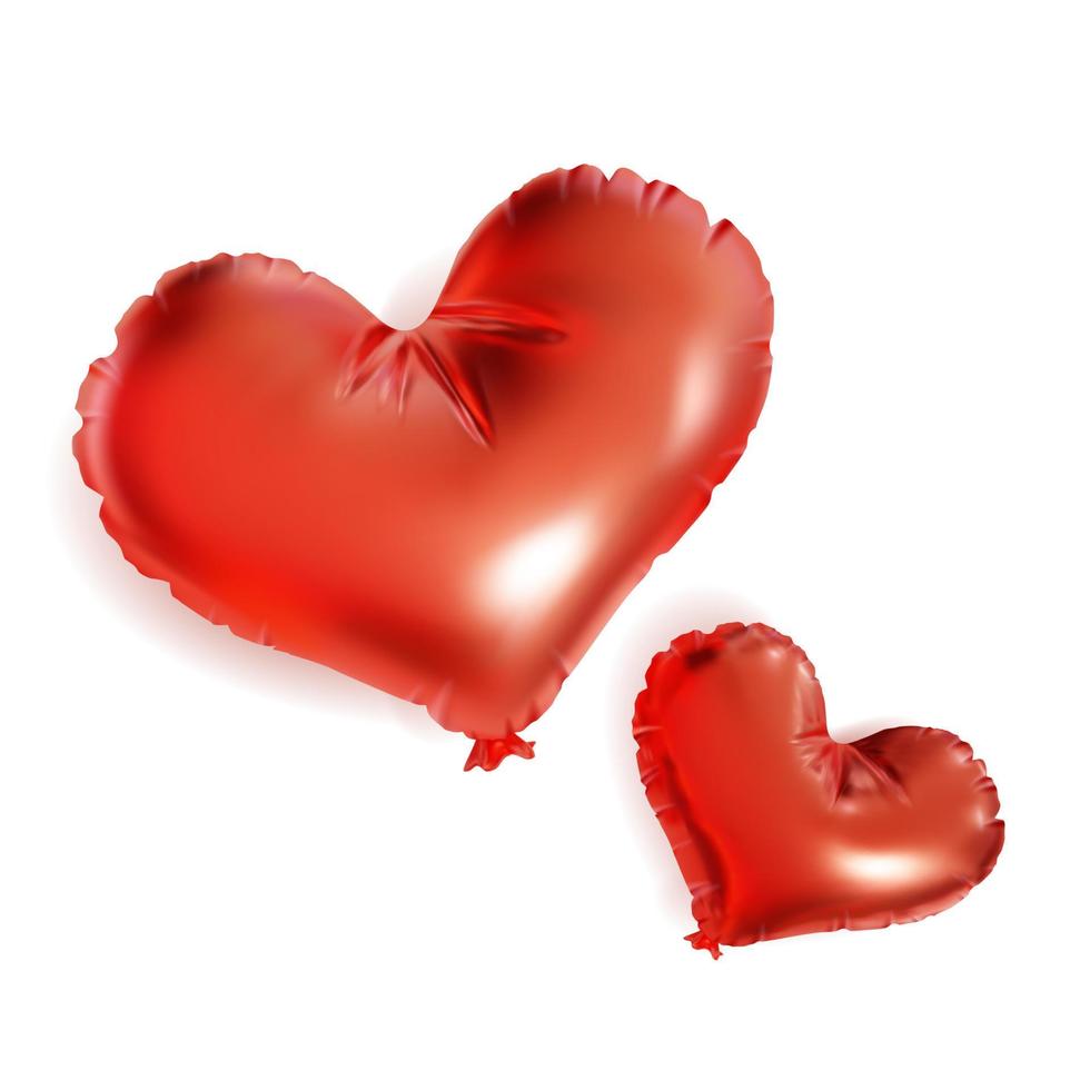 Realistic Detailed 3d Heart Shape Helium Balloons Set . Vector