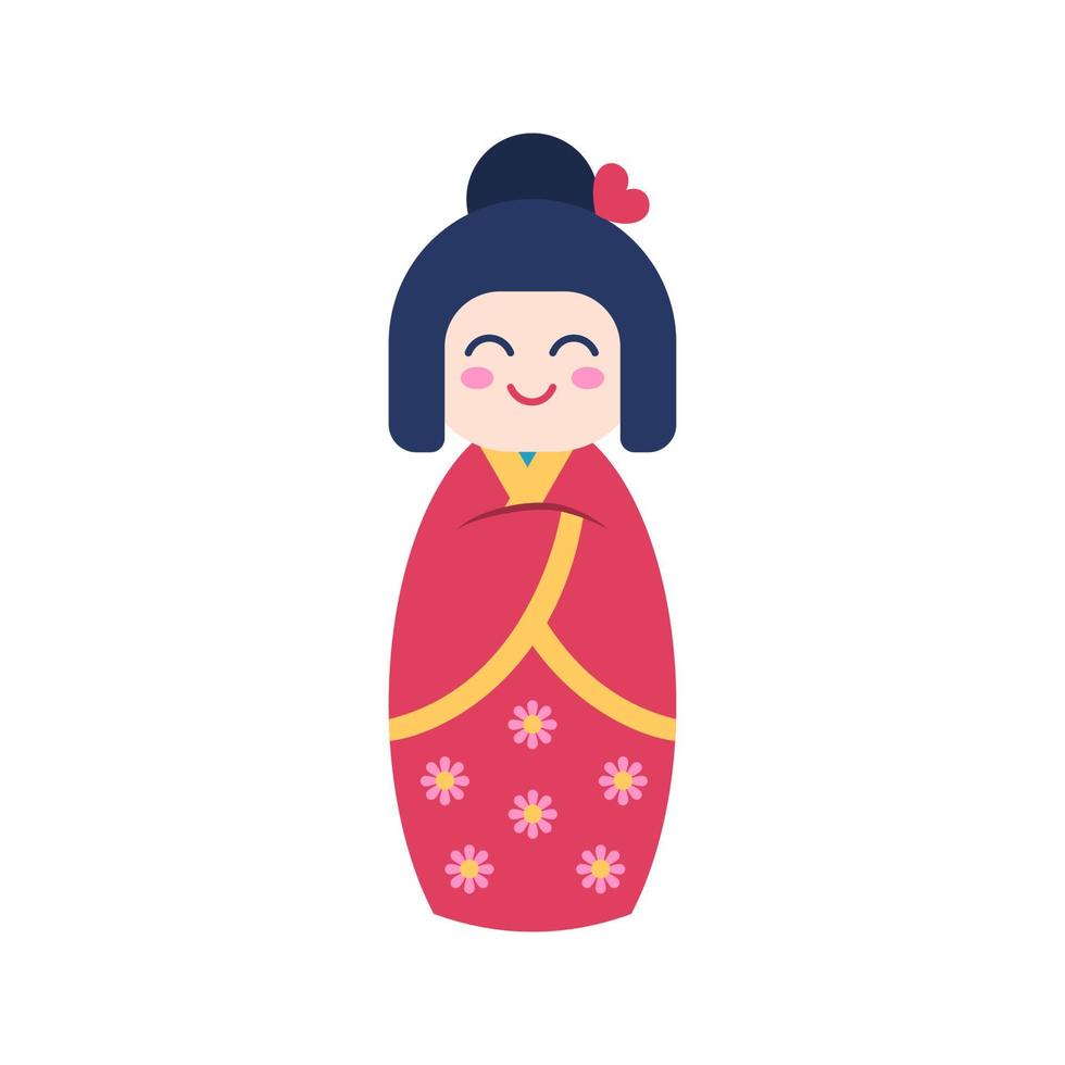 Cartoon Color Japanese Toy Kokeshi Doll. Vector