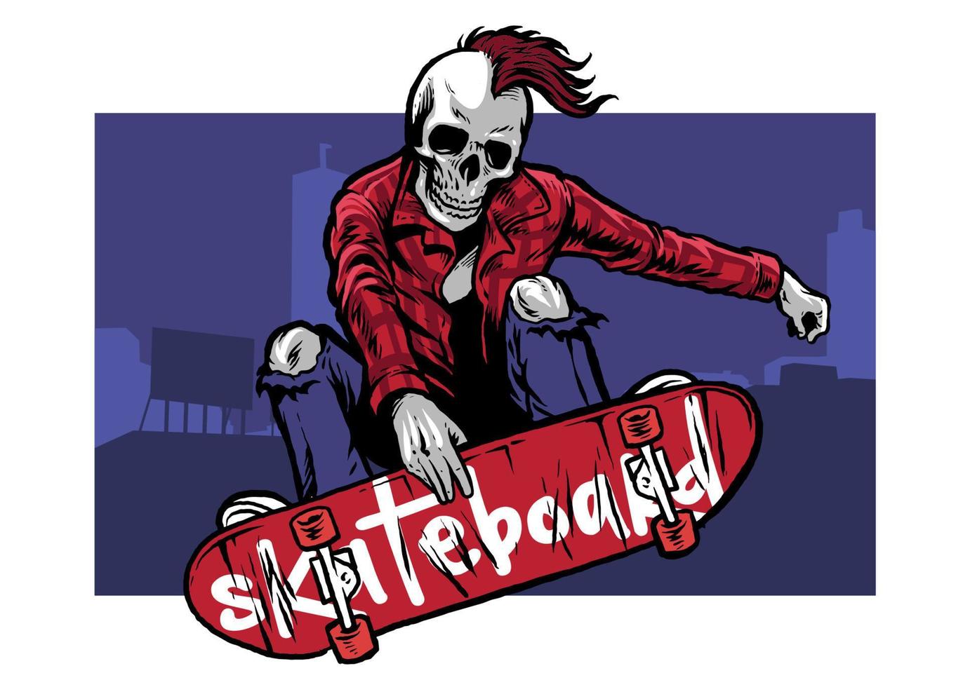 hand drawing style of skull skater vector