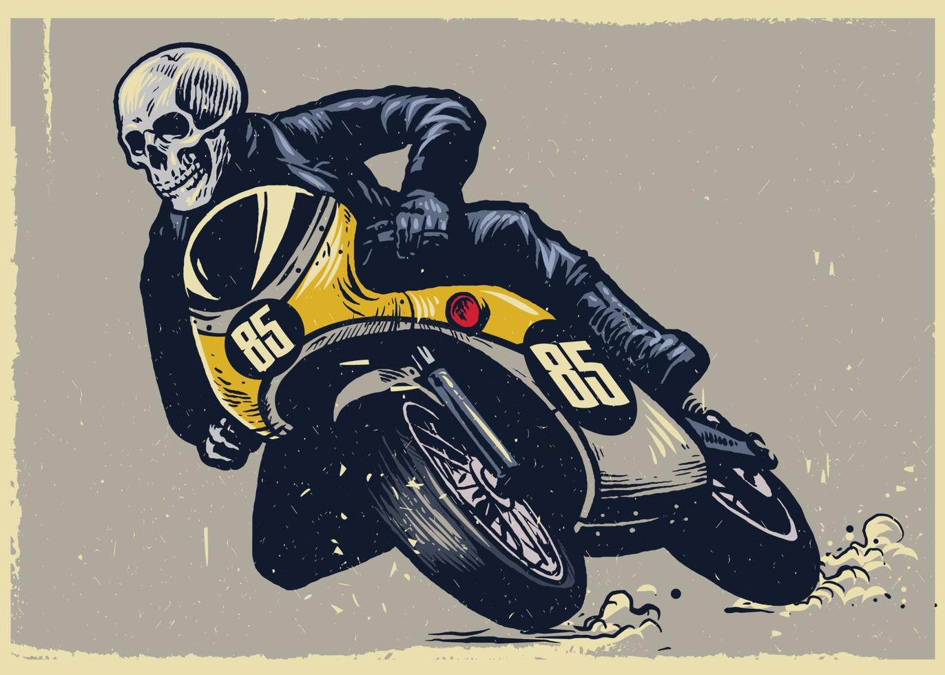 cráneo montando motocicleta clásica vector