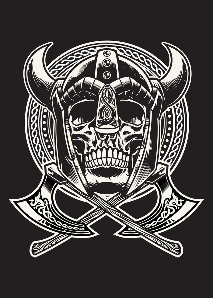 skull of viking warrior with crossed axes vector