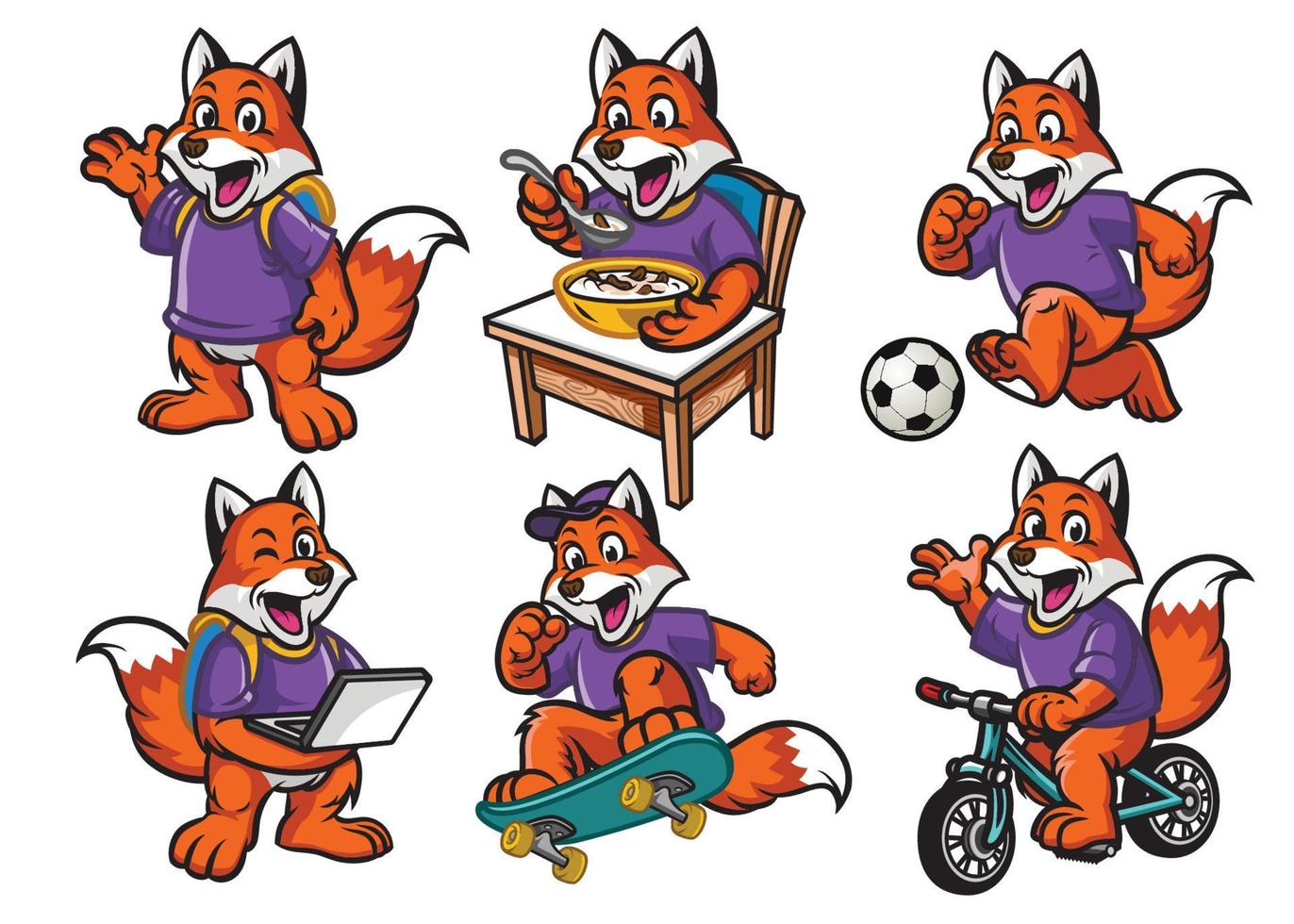 cartoon character set of cute litle fox vector