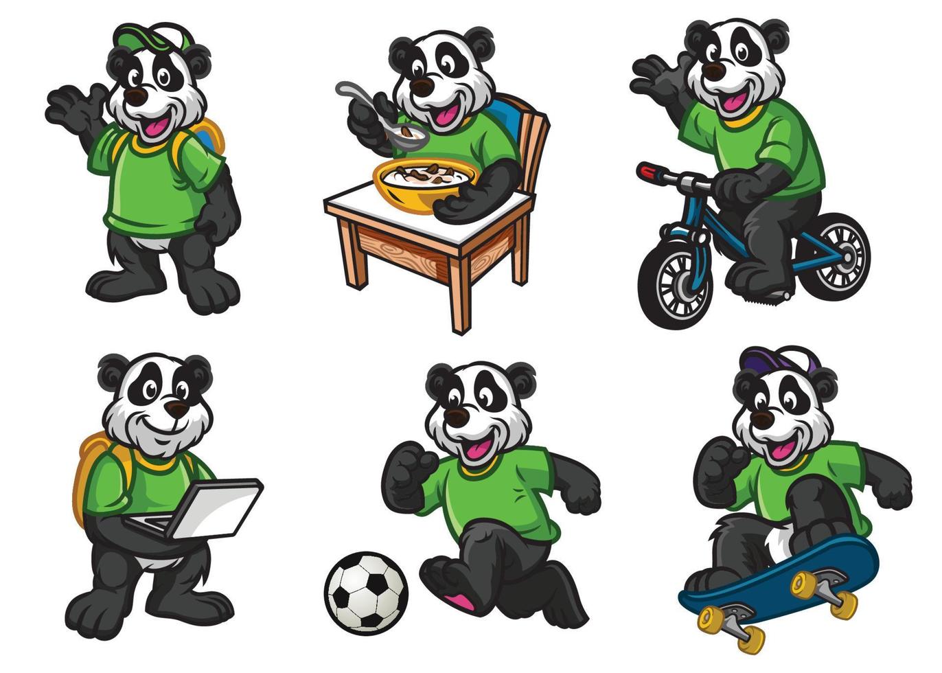 cartoon character set of cute little panda vector