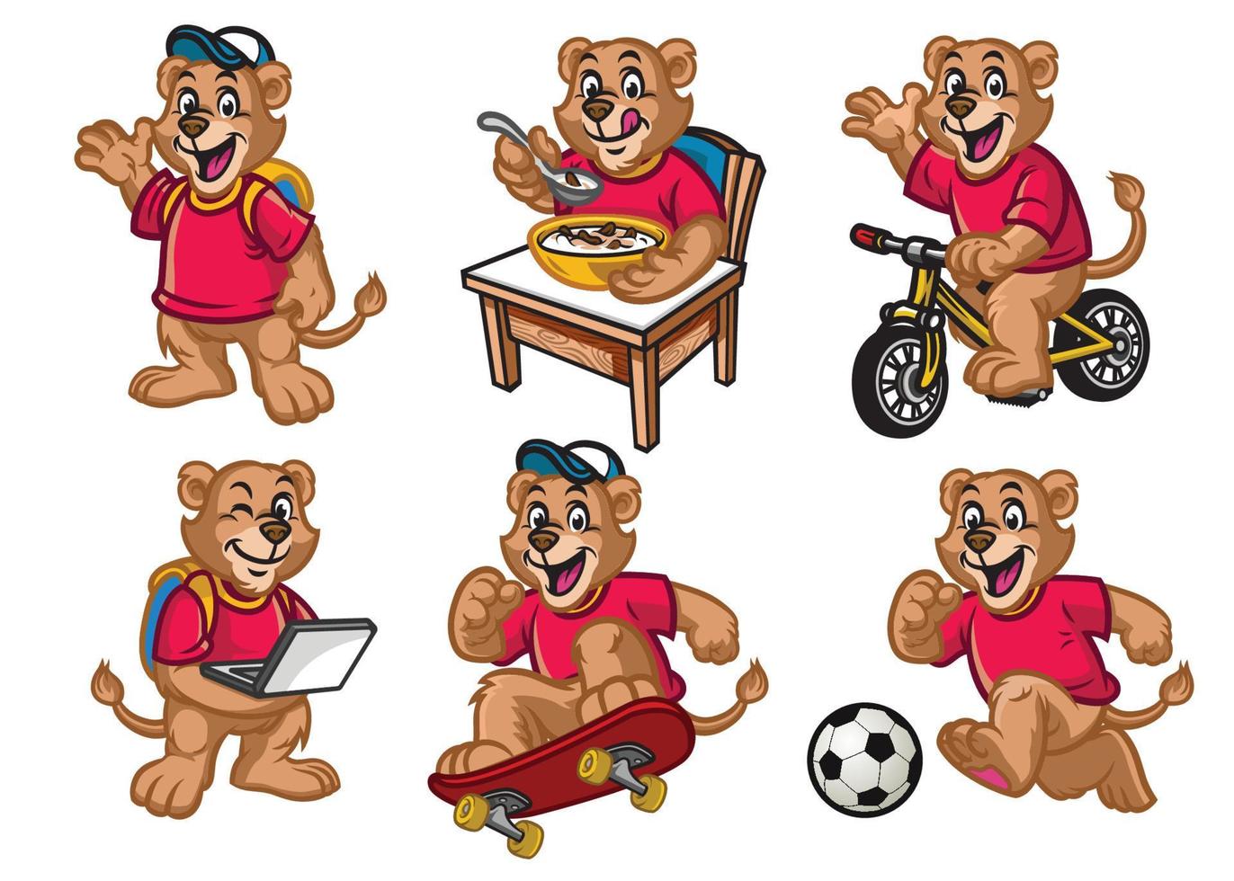 Cartoon character set of lion kid vector