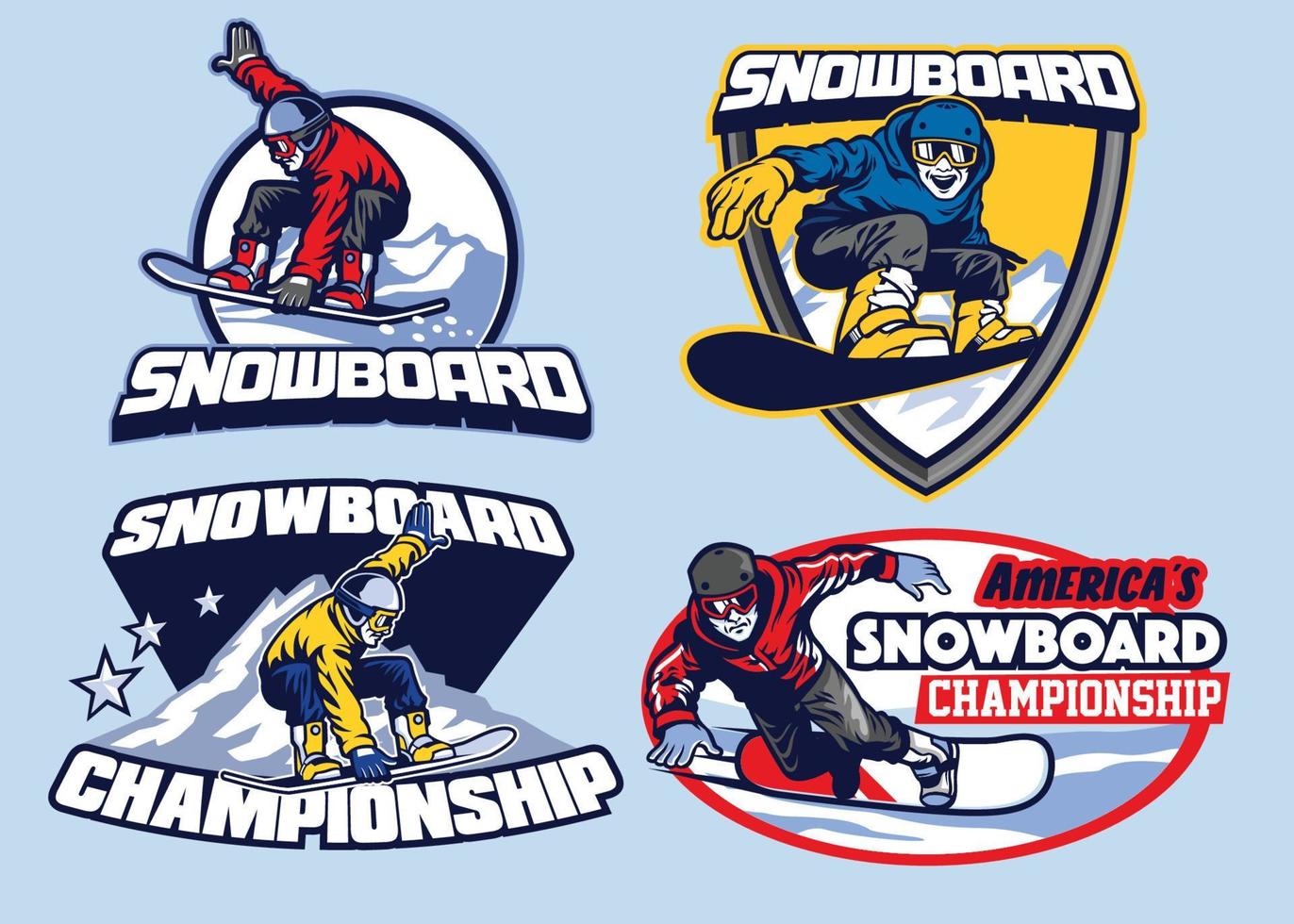 set of Snowboard badge design vector