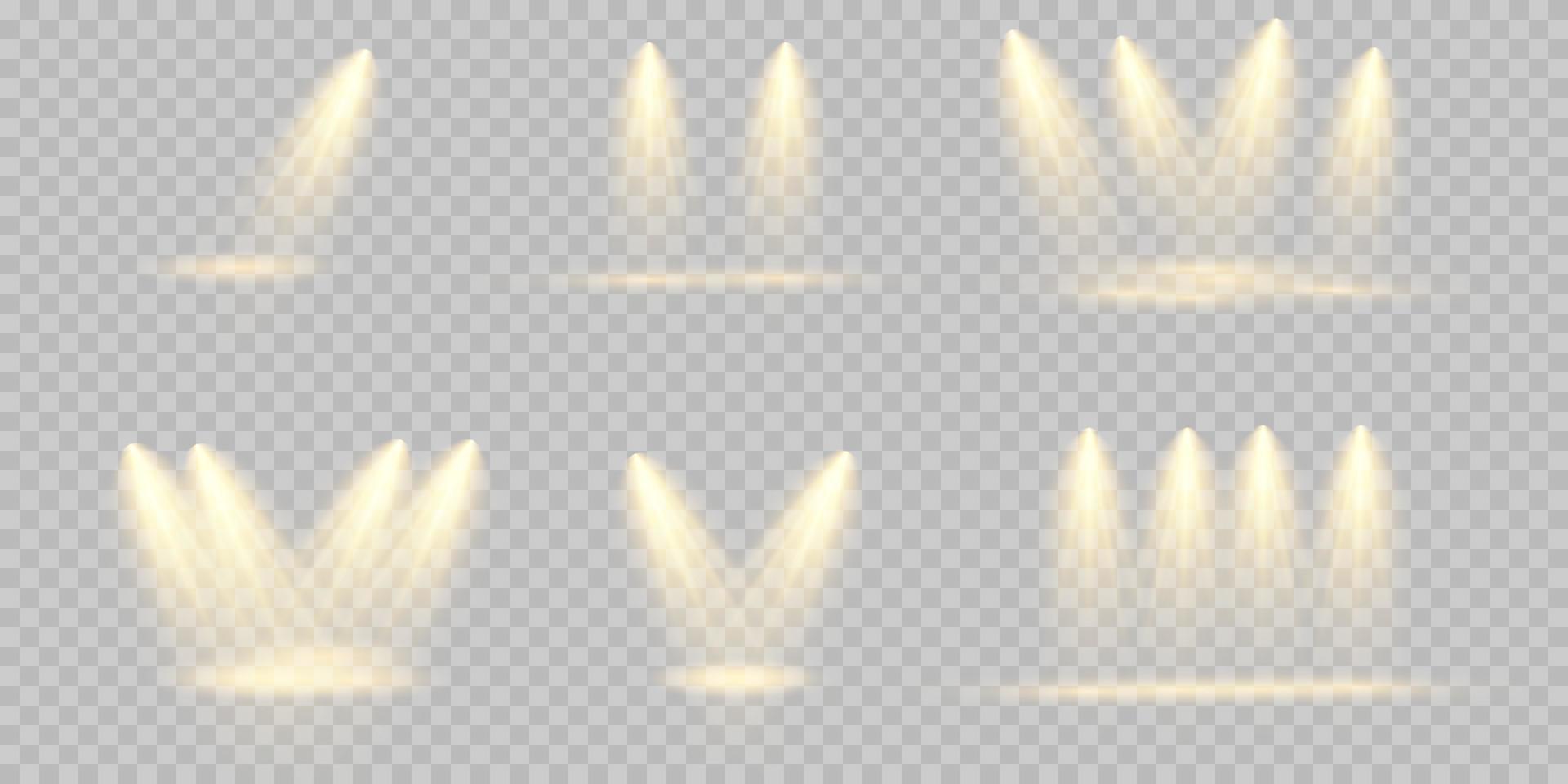 Vector golden Spotlights. Scene. Light Effects. Glow light effect.