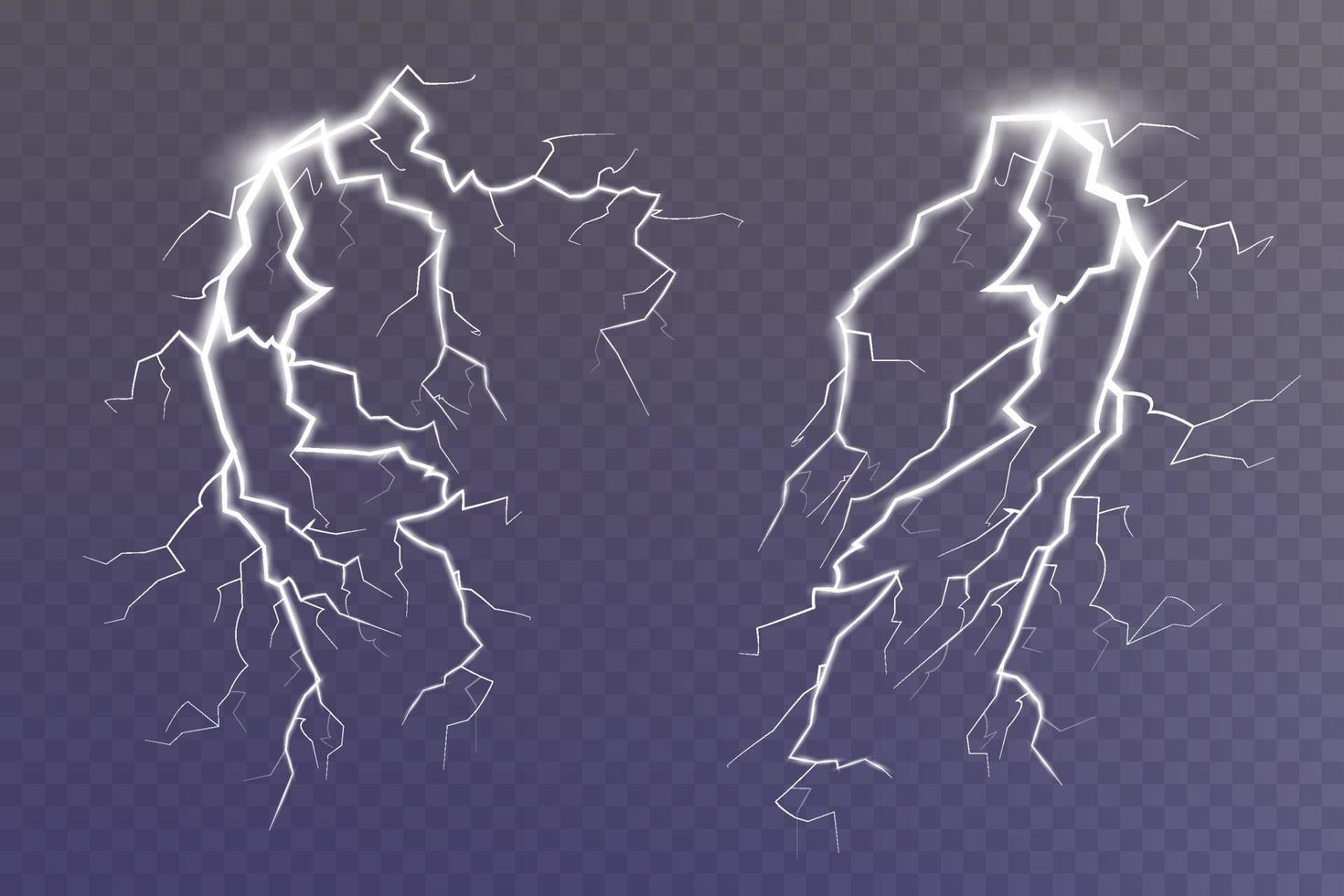 Set of lightning magical and bright light effect. Thunderstorm with lightning and clouds. Vector illustration. Discharge electrical current. Charge current. natural phenomena.