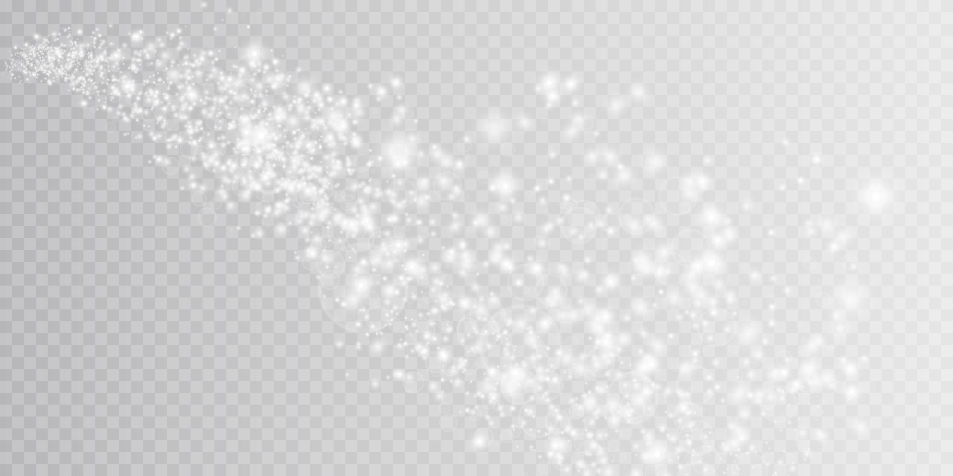 White Bokeh light lights effect background. Christmas background of shining dust Christmas glowing light bokeh confetti and spark overlay texture for your design. vector