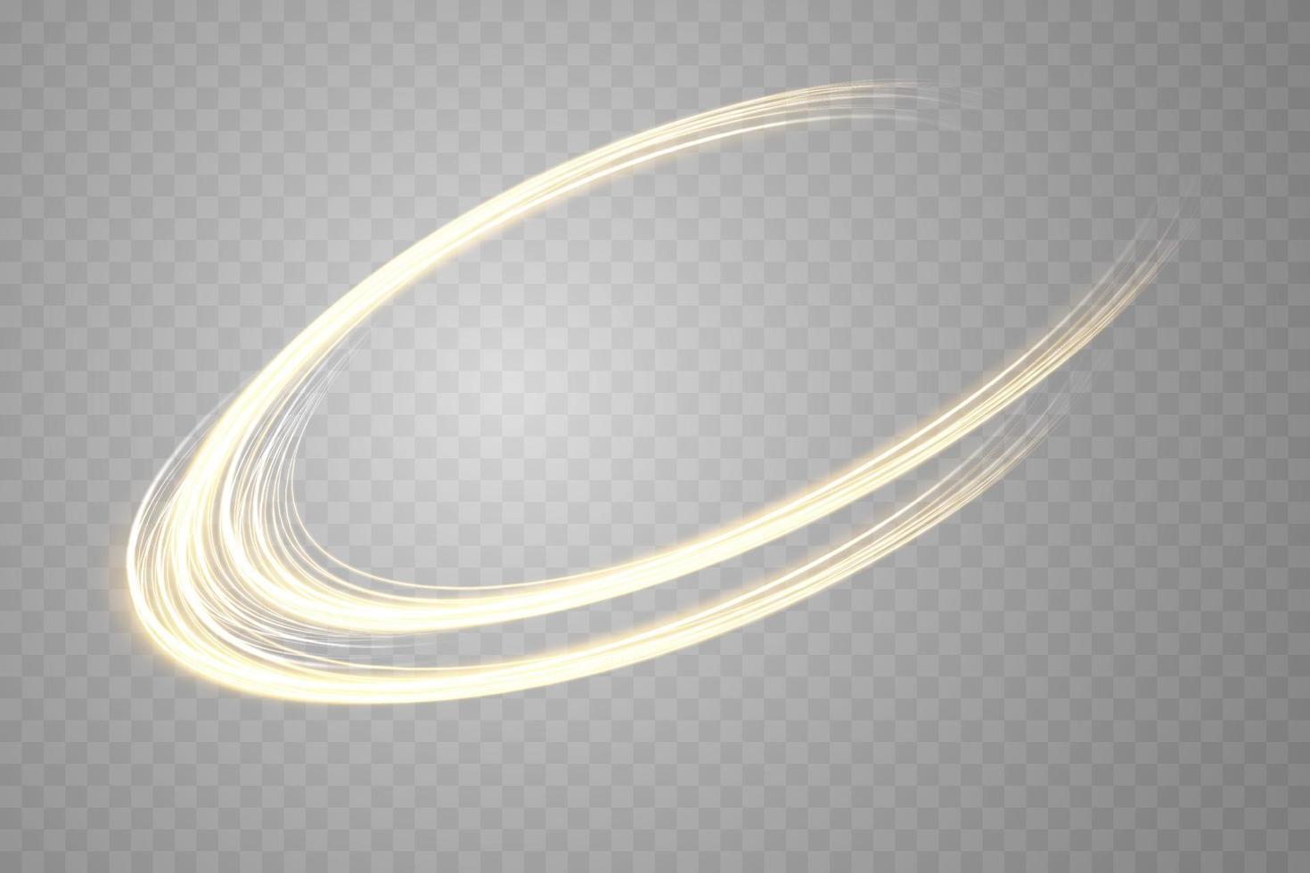 Abstract light lines of movement and speed in yellow. Light everyday glowing effect. semicircular wave, light trail curve swirl vector