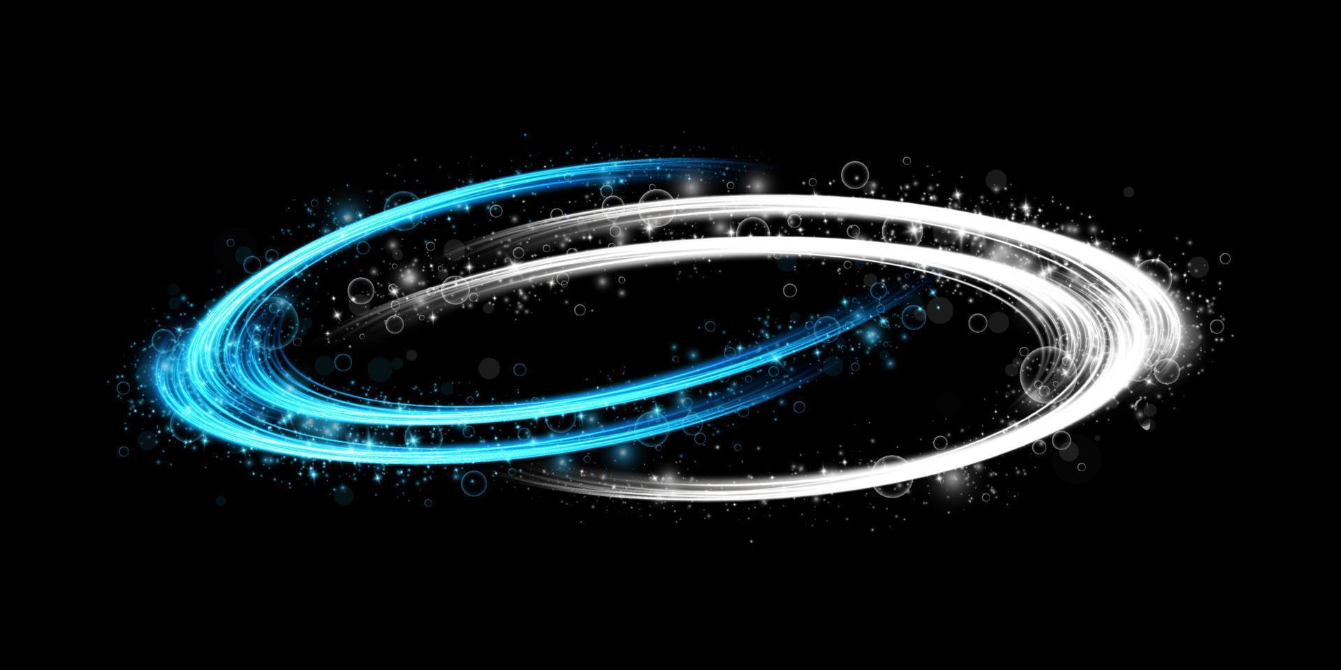 Abstract light lines of movement and speed with sparkles in blue and white. Light everyday glowing effect. semicircular wave, light trail curve swirl vector