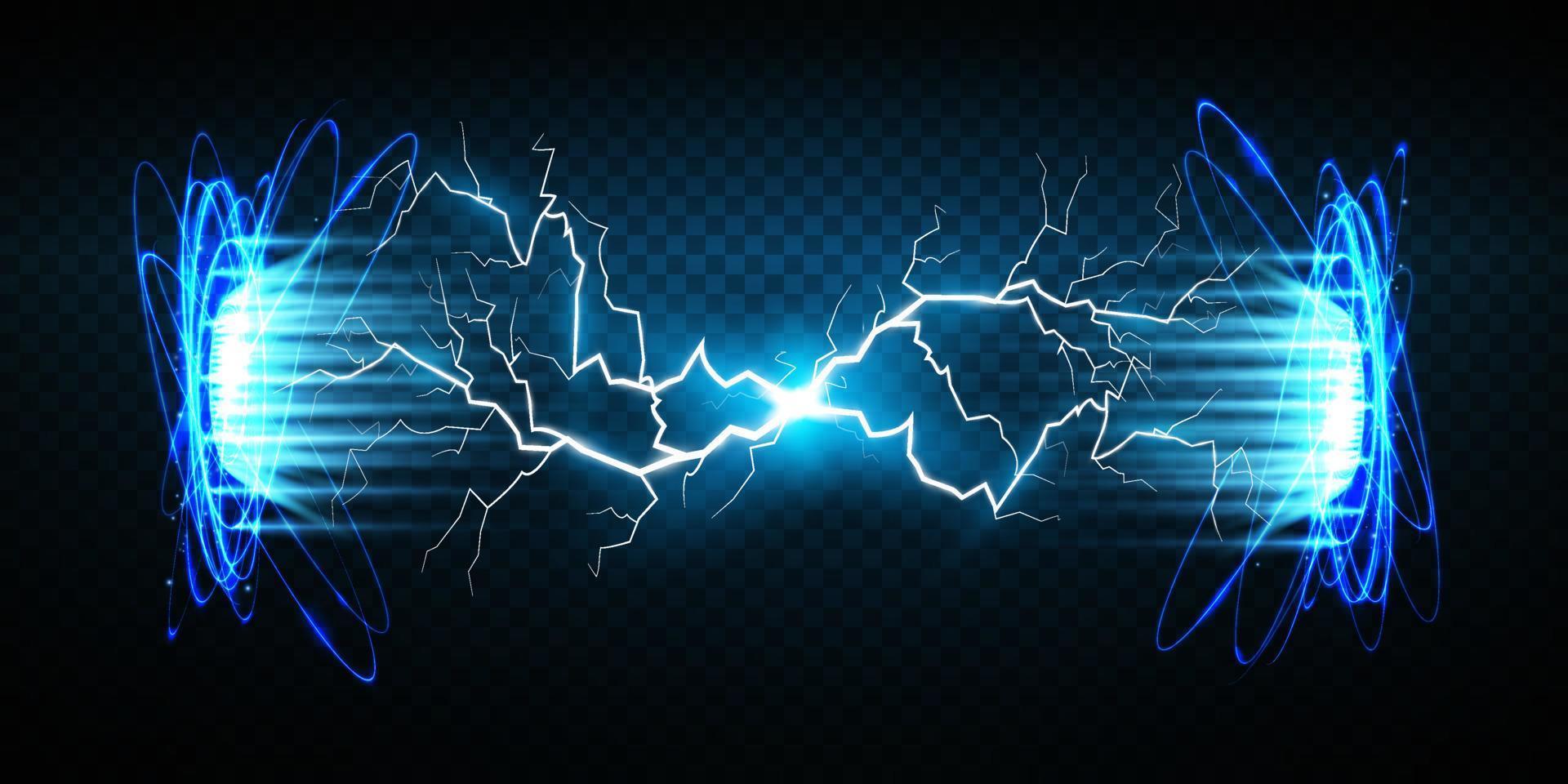 Magic portals on the night scene. Blue round holograms with rays of light and sparkles. Glowing futuristic teleport tunnel with copy space vector
