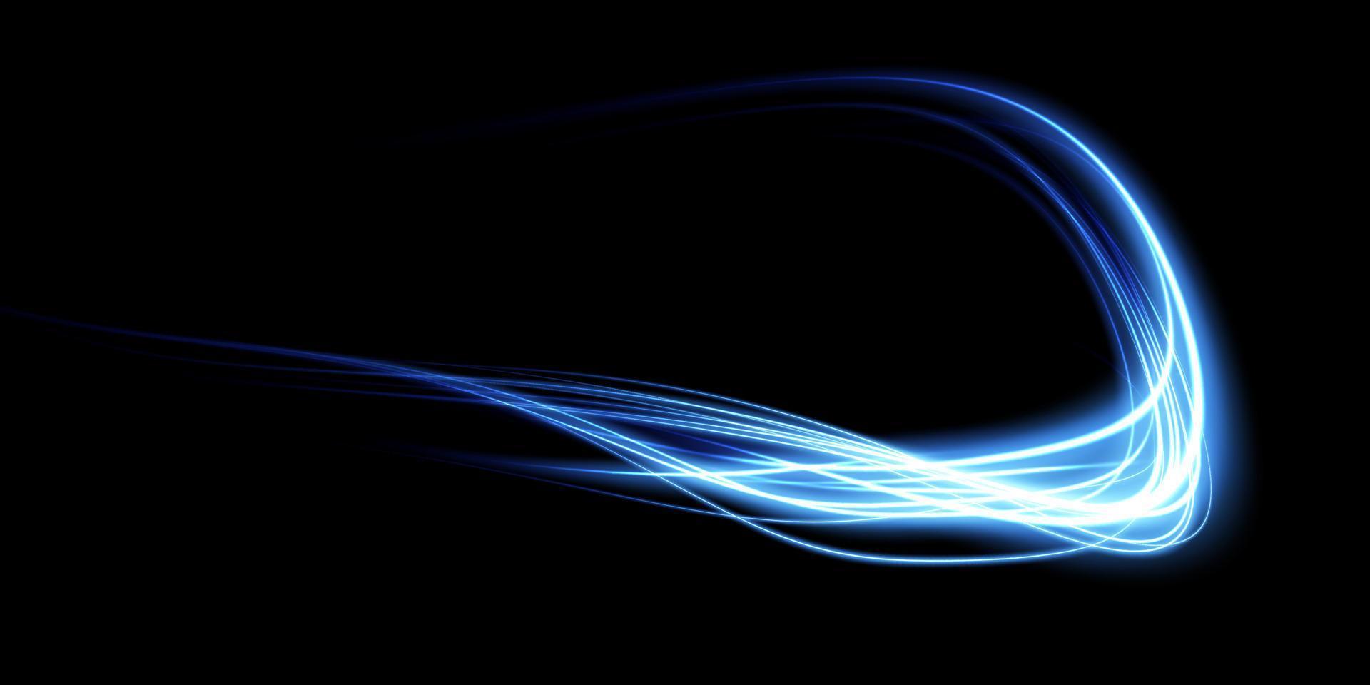 Abstract light lines of movement and speed in blue. Light everyday glowing effect. semicircular wave, light trail curve swirl vector