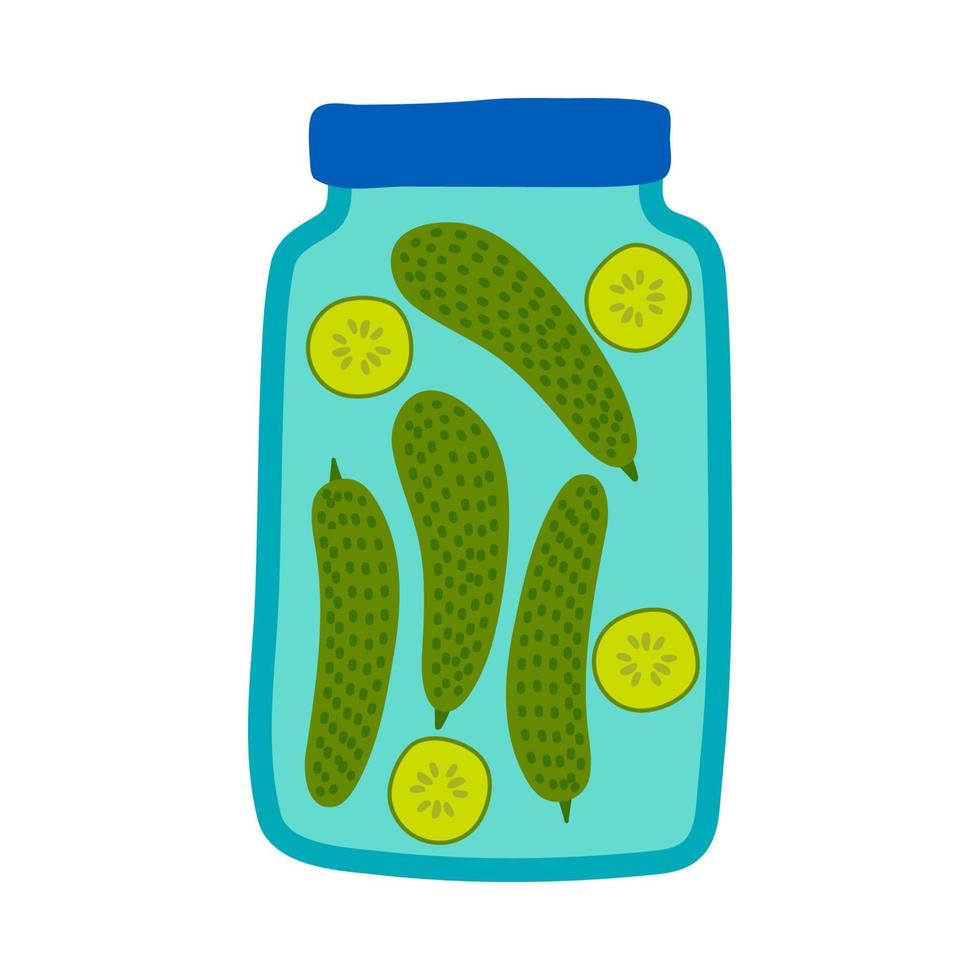 Cartoon Color Pickled Cucumbers in Jar Icon. Vector