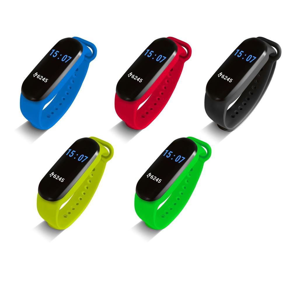 Realistic Detailed 3d Different Color Smart Band Set. Vector