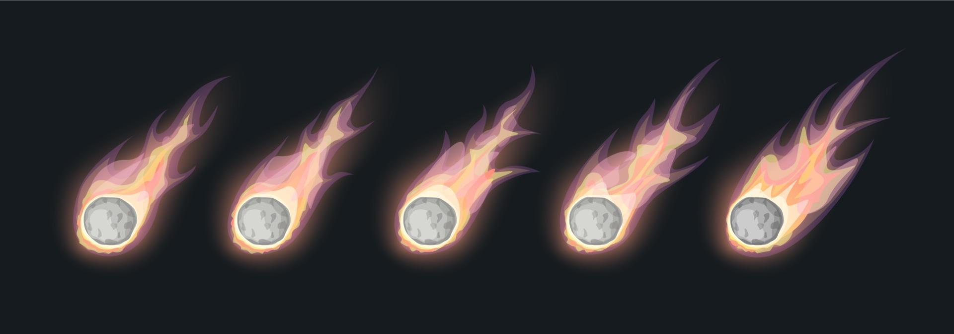 Cartoon Color Asteroid or Comet Animation Set. Vector