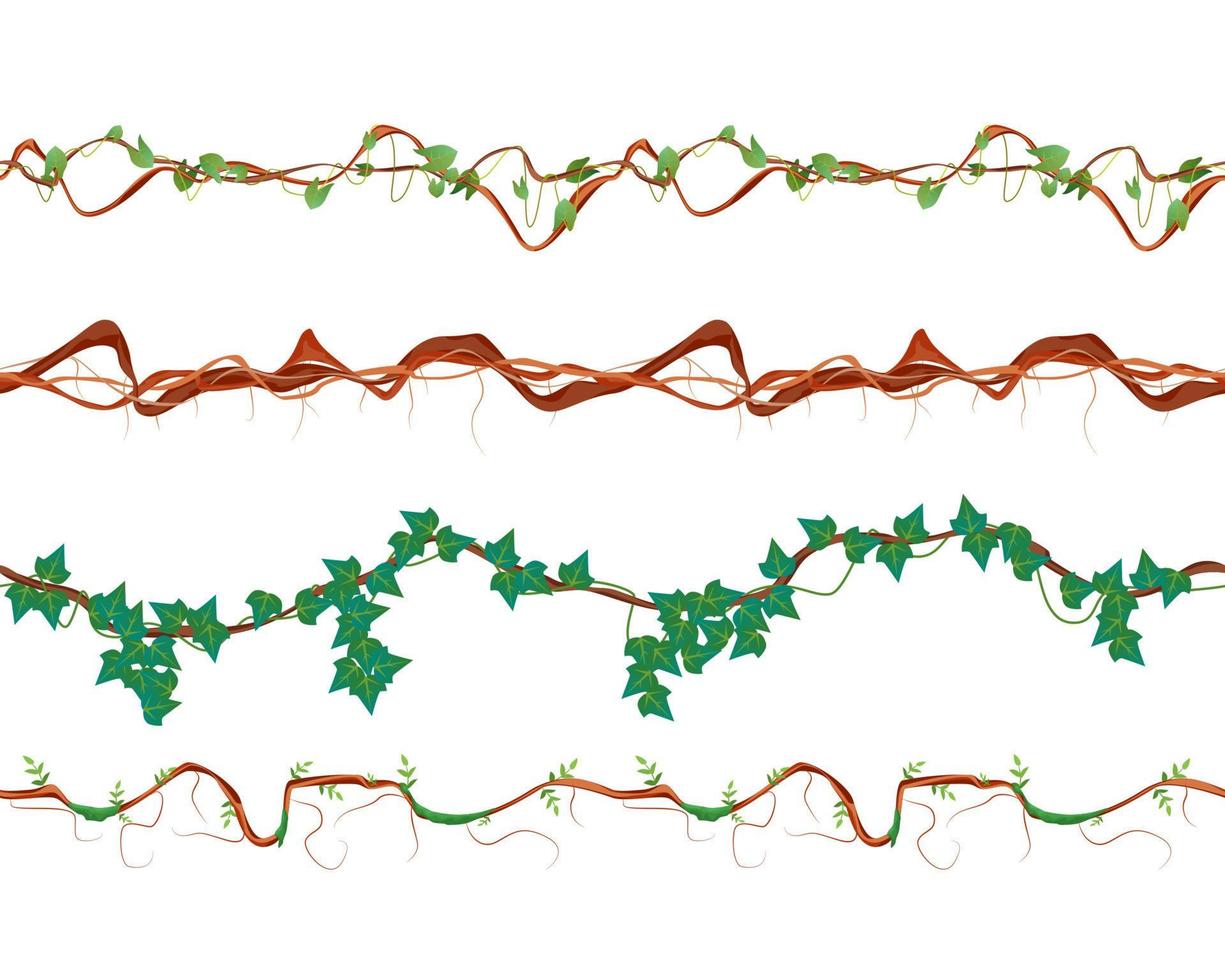 Realistic Detailed 3d Seamless Liana Set. Vector