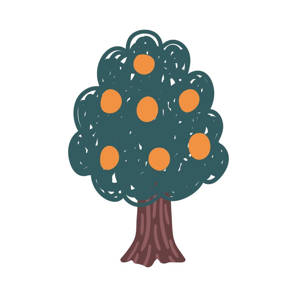 Cartoon Color Orange Tree and Ripe Fruits. Vector