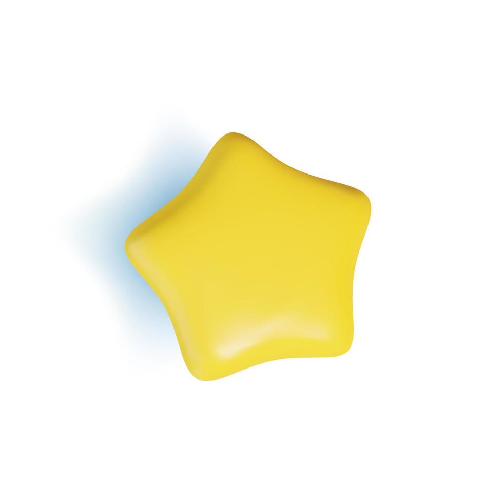 3d Little Yellow Star Plasticine Cartoon Style. Vector