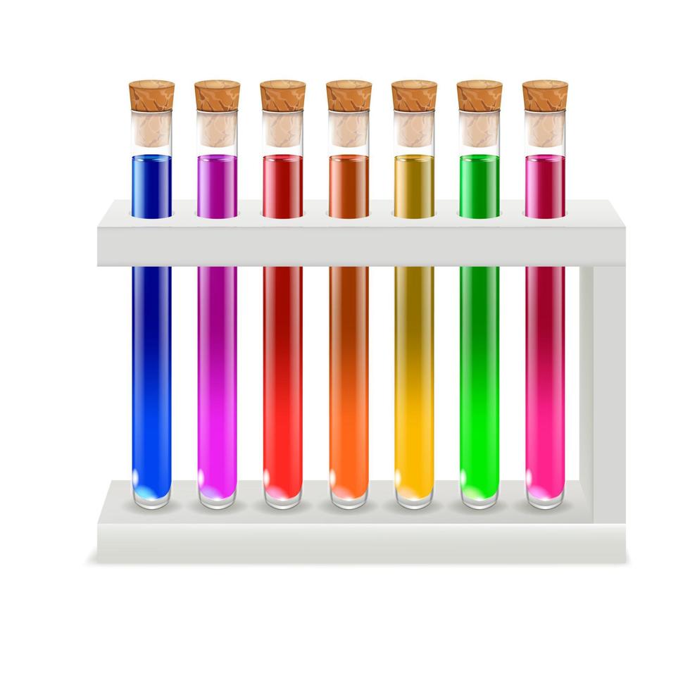 Realistic Detailed 3d Color Test Tubes in Racks Set. Vector