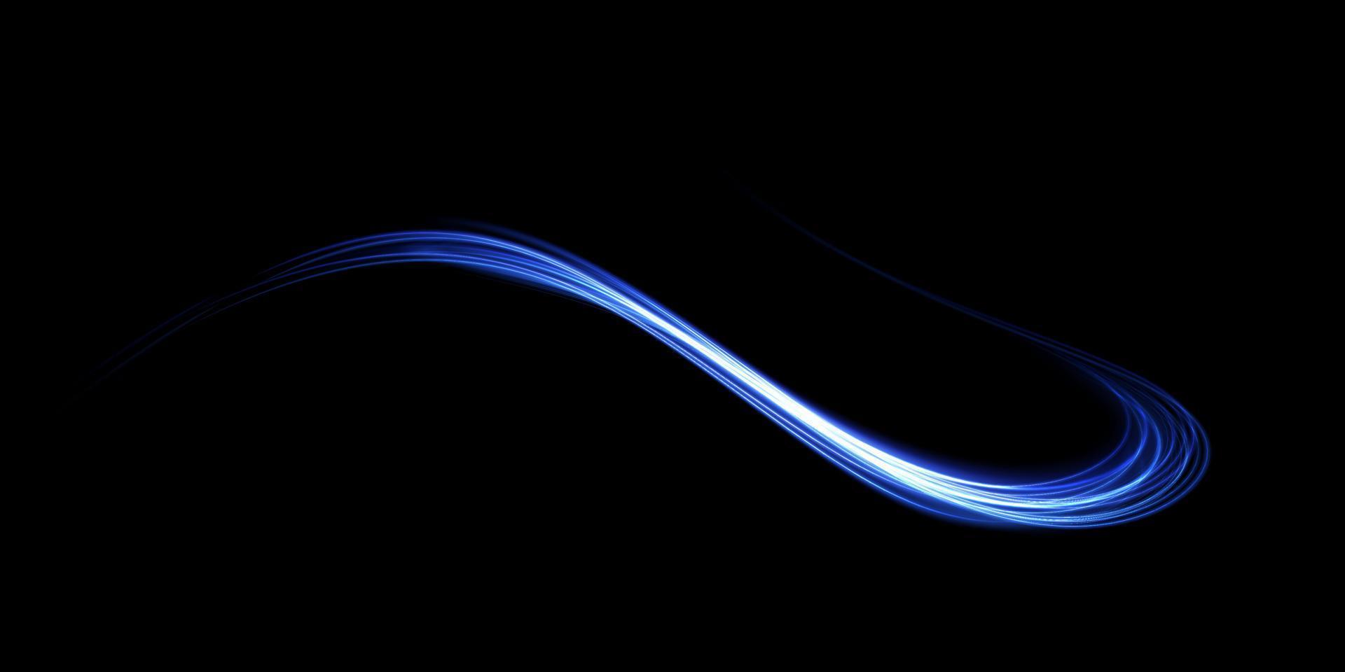 Abstract light lines of movement and speed in blue. Light everyday glowing effect. semicircular wave, light trail curve swirl vector