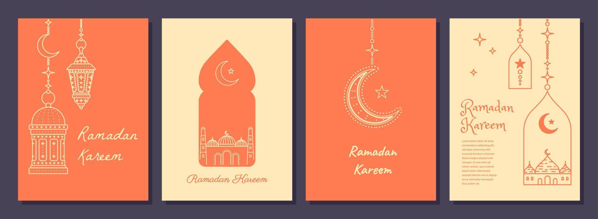 color moderno estilo Ramadán Mubarak saludo tarjetas colocar. vector